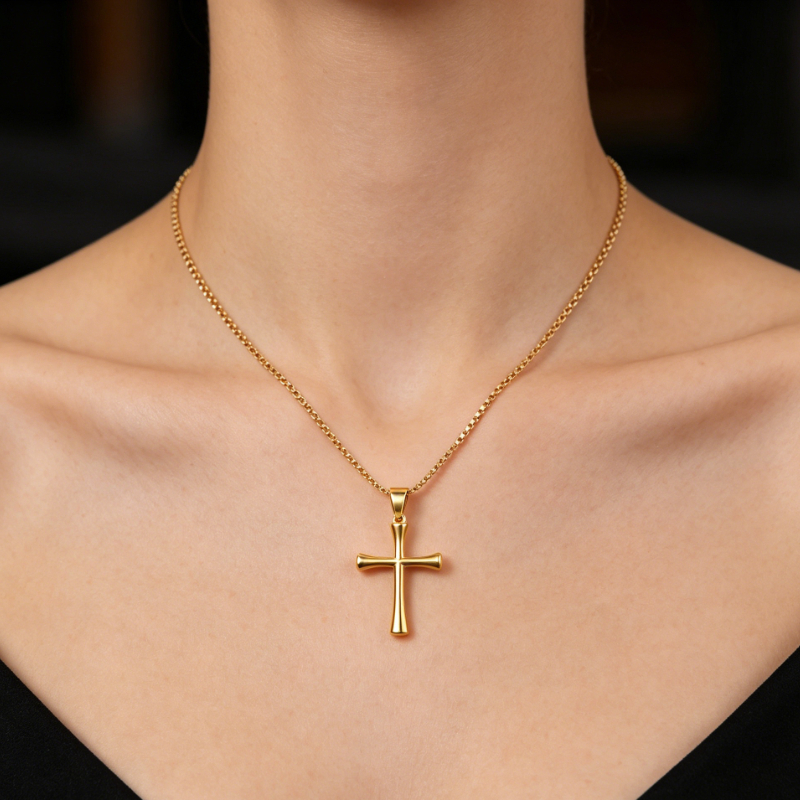 Unisex Solid Cross Pendant Necklace, Hypoallergenic Stainless Steel