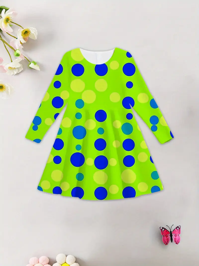 vibrant neon green polka dot long sleeve dress - Temu vibrant neon green polka dot long sleeve dress - Temu