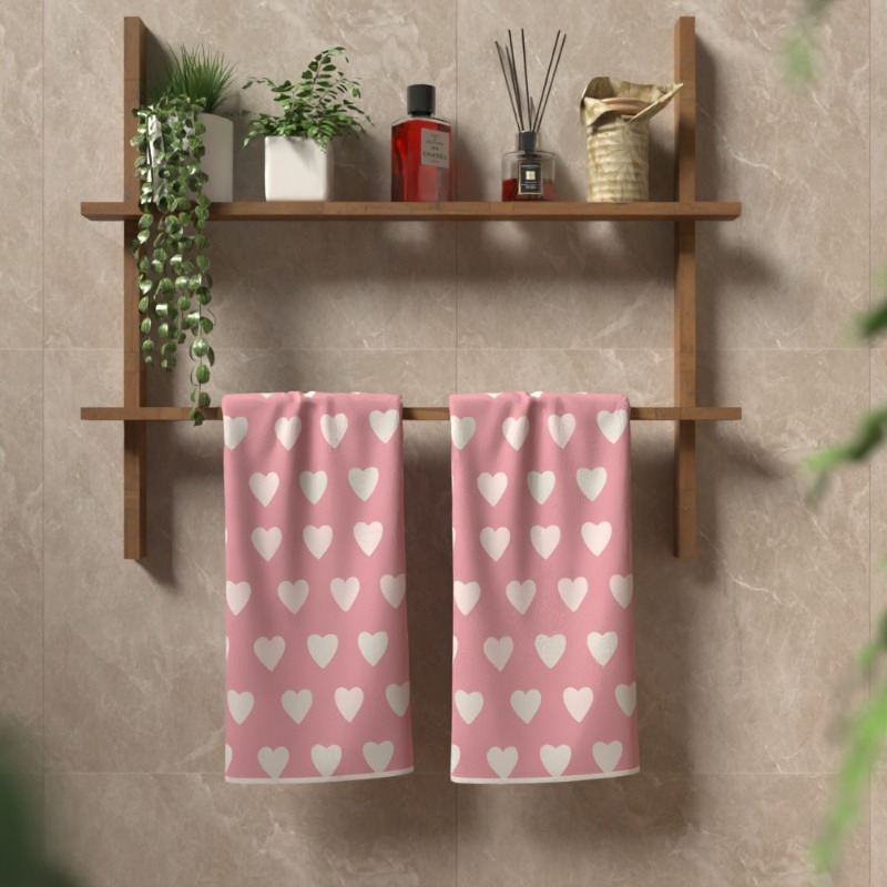 

2pcs Contemporary Hearts Pattern Towels, 18x26 Inches, Super Polyester, Machine Washable, Pink Decorative Towels For Kitchen & Bathroom, Cute Decor, Perfect Valentine's Day Gift