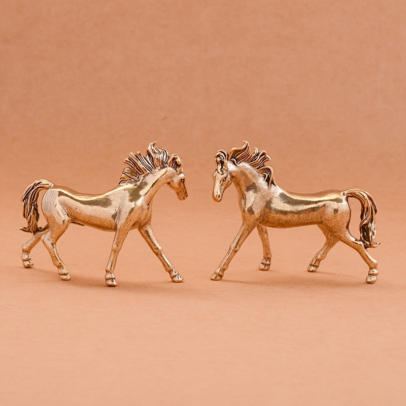 TEMU 2pcs Brass Ornament Set, Exquisite Desk Decor, Animal Figurines, Elegant Horse Statues â 2 Horses In Stunning Design