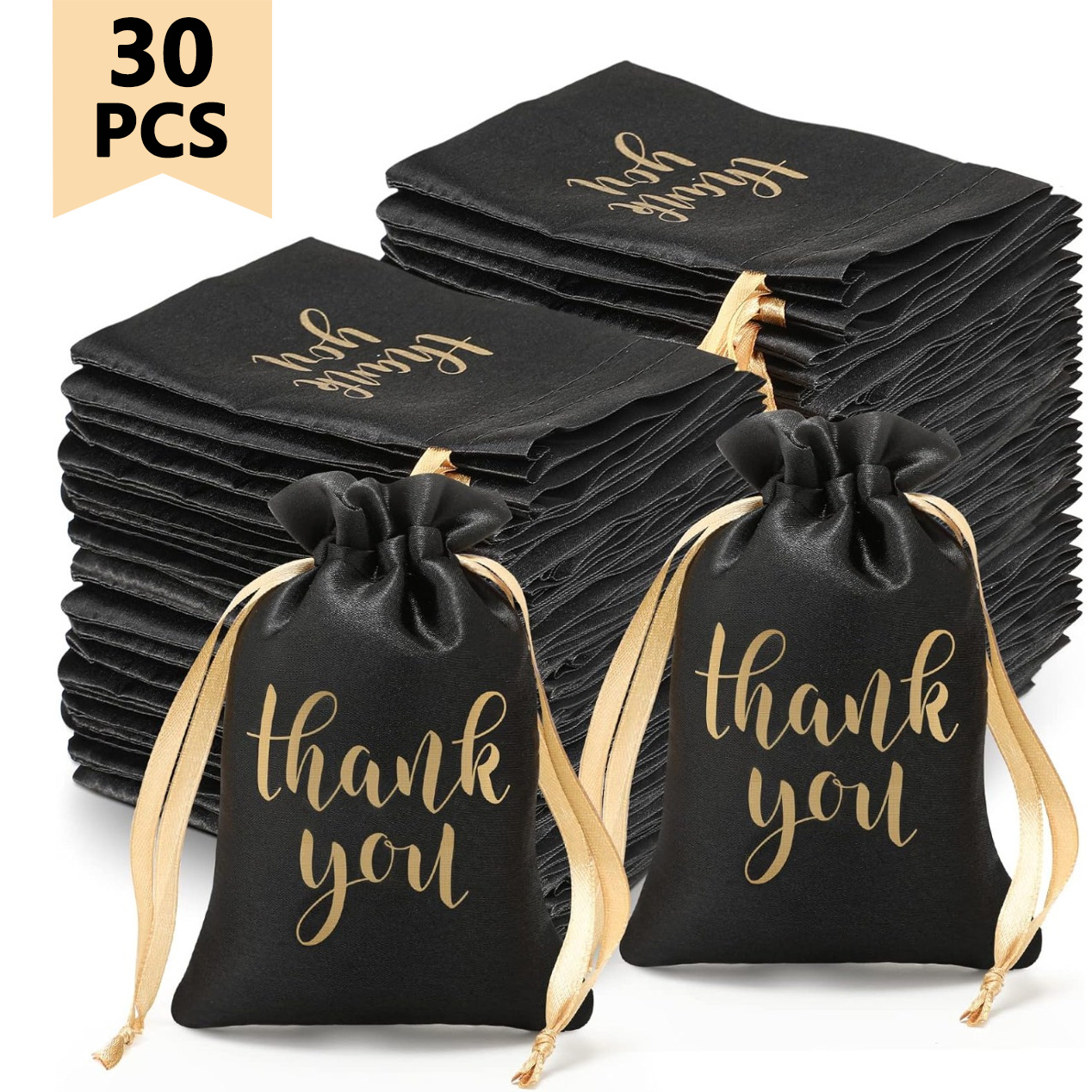 Image of Gift For Her/him Black Satin Gift Bags Drawstring Jewelry Candy Pouches For Wedding Bridal Shower Baby Shower Favor Drawstring Bag For Birthday Holiday Party 30pcs (4 X 6 Inch), Christmas, Halloween