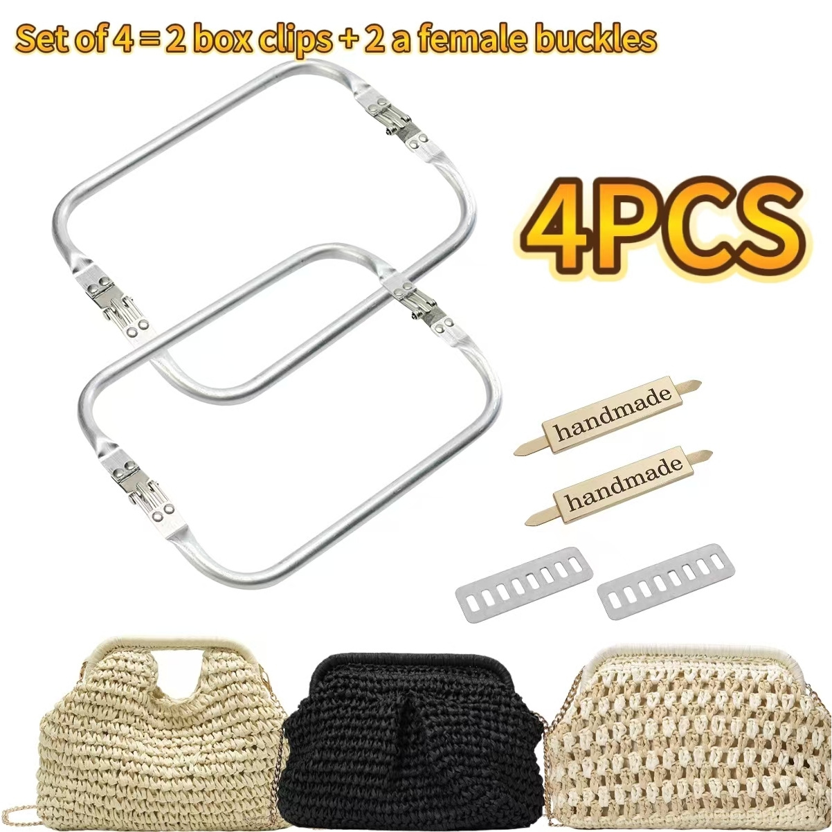 TEMU Ensemble de 4 pièces = 2 clips de cadre pour sacs + 2 étiquettes de lettres "", ensemble de clips de cadre pour sacs - avec ensemble combiné