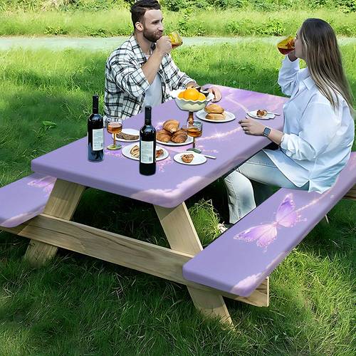 item picture 3pcs 2d printed 76x122cm 30x122cm jewelry scene romantic picnic tablecloth and chair cover set mixed set tablecloth and 2 chair covers and storage bag suitable for outdoor picnics and home decoration