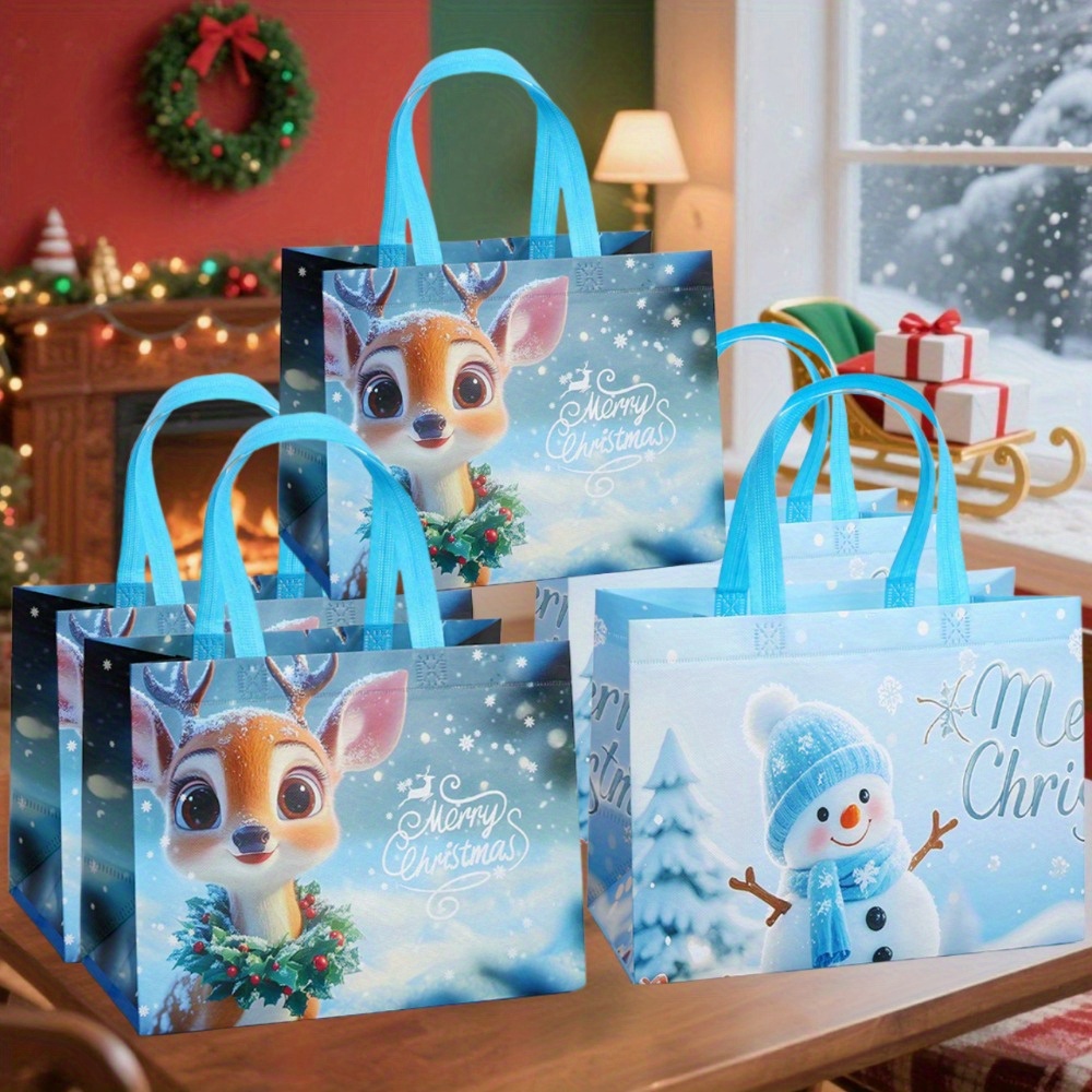 Image of 5pcs Christmas Tote Bags With Handles, Non-woven Gift Bags, Storage Bags, Shopping Bags, Essential Christmas Bags | Reusable