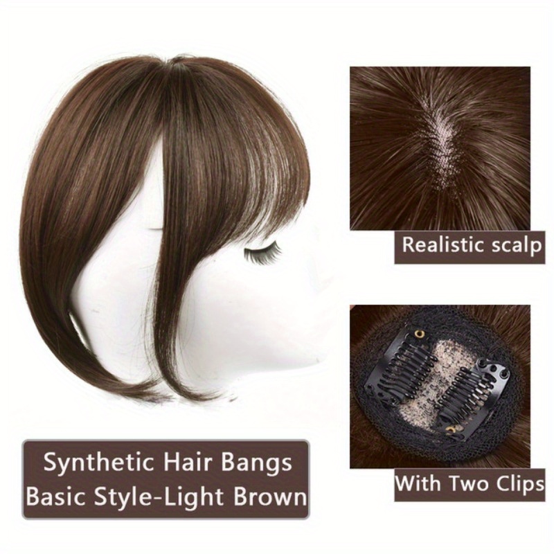 chic french air bangs clip in hairpiece for women heat resistant synthetic fiber natural fluffy look details 1