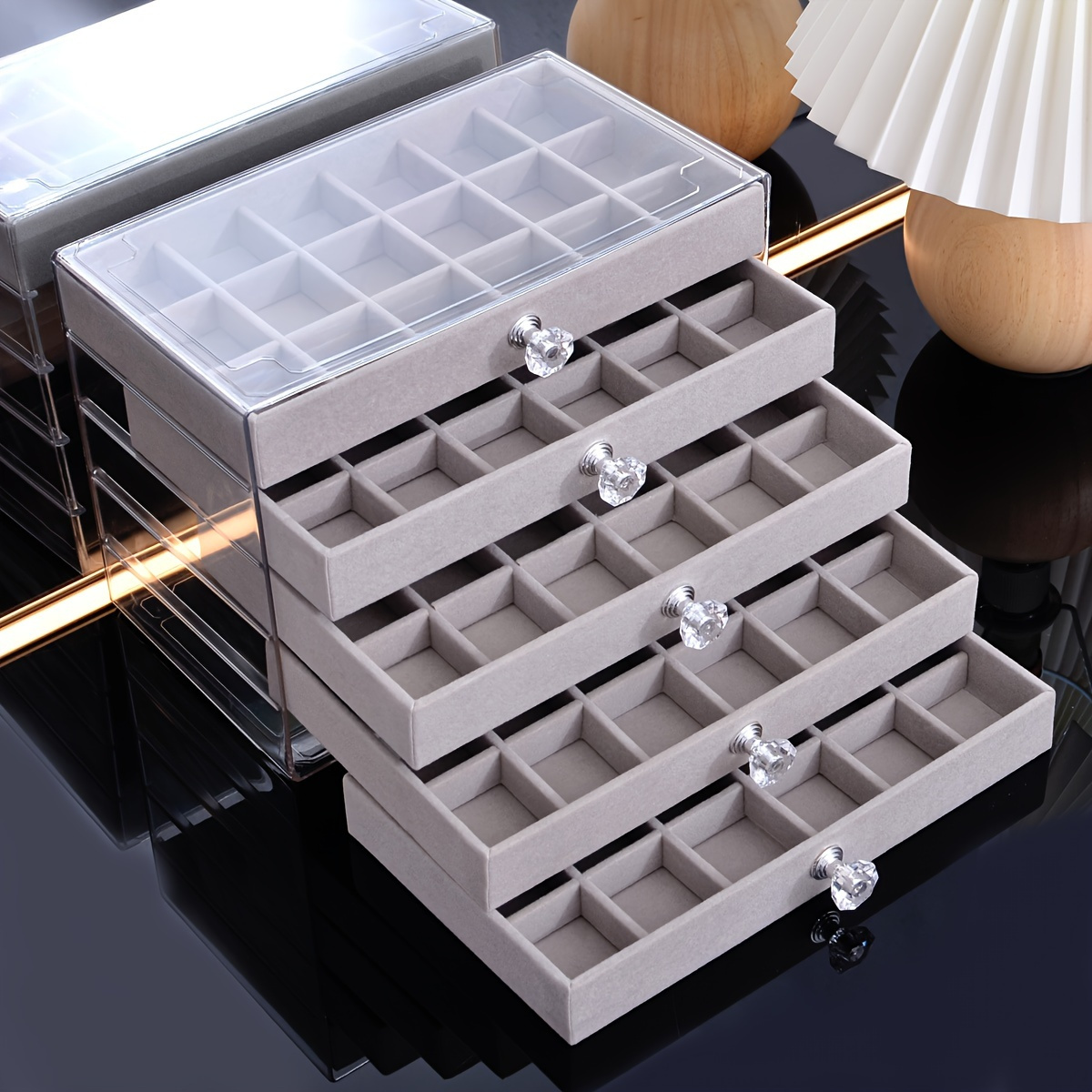 1 multi function transparent desktop large capacity drawer jewelry box bracelet bracelet earring ring storage box multi layer partition watch storage box ring box earring storage box necklace storage rack earring storage box jewelry storage bo Product details 2