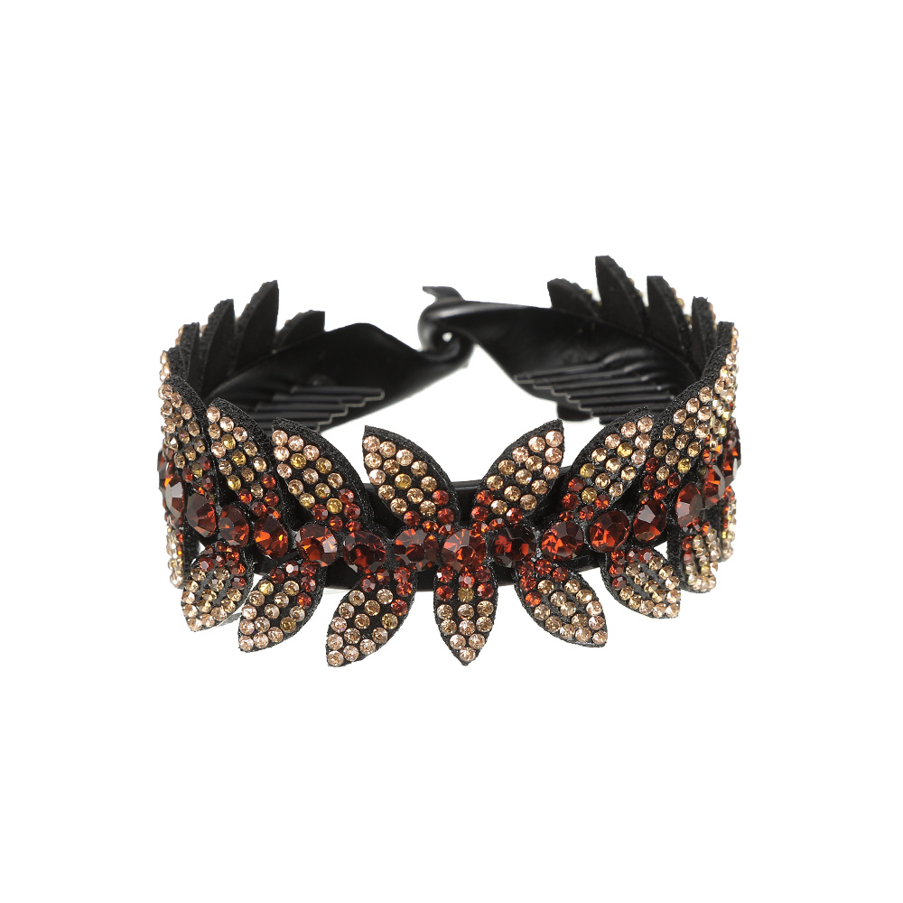 Large Rhinestone Leaf Hair Bun Clip for Elegant Styling