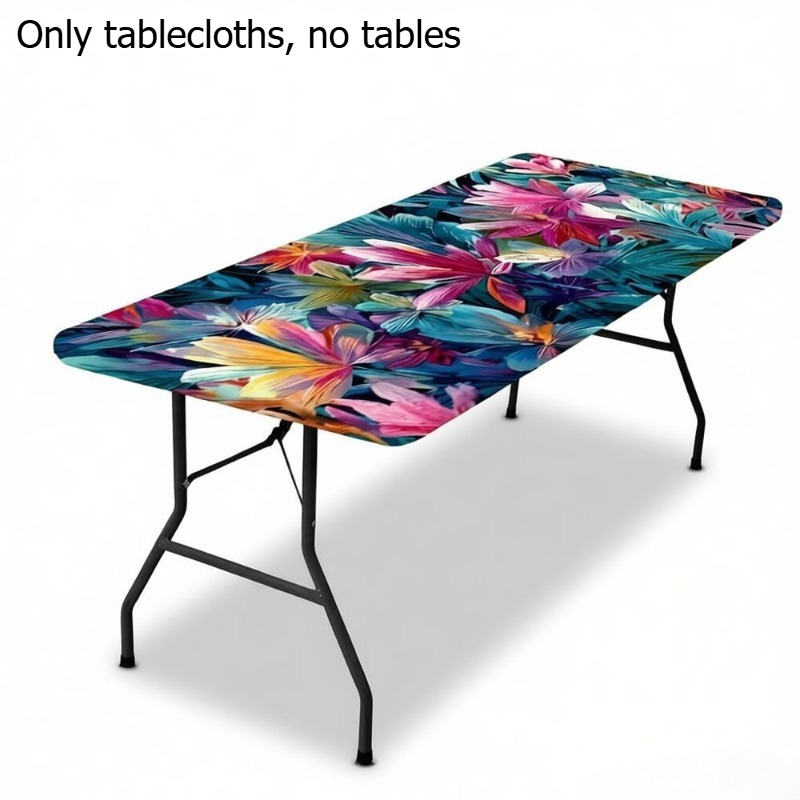 TEMU Nappe imprimée plate 2D, 1 pièce, avec un motif de fleur abstraite de style français, en polyester élastique avec un bord élastique, parfaite