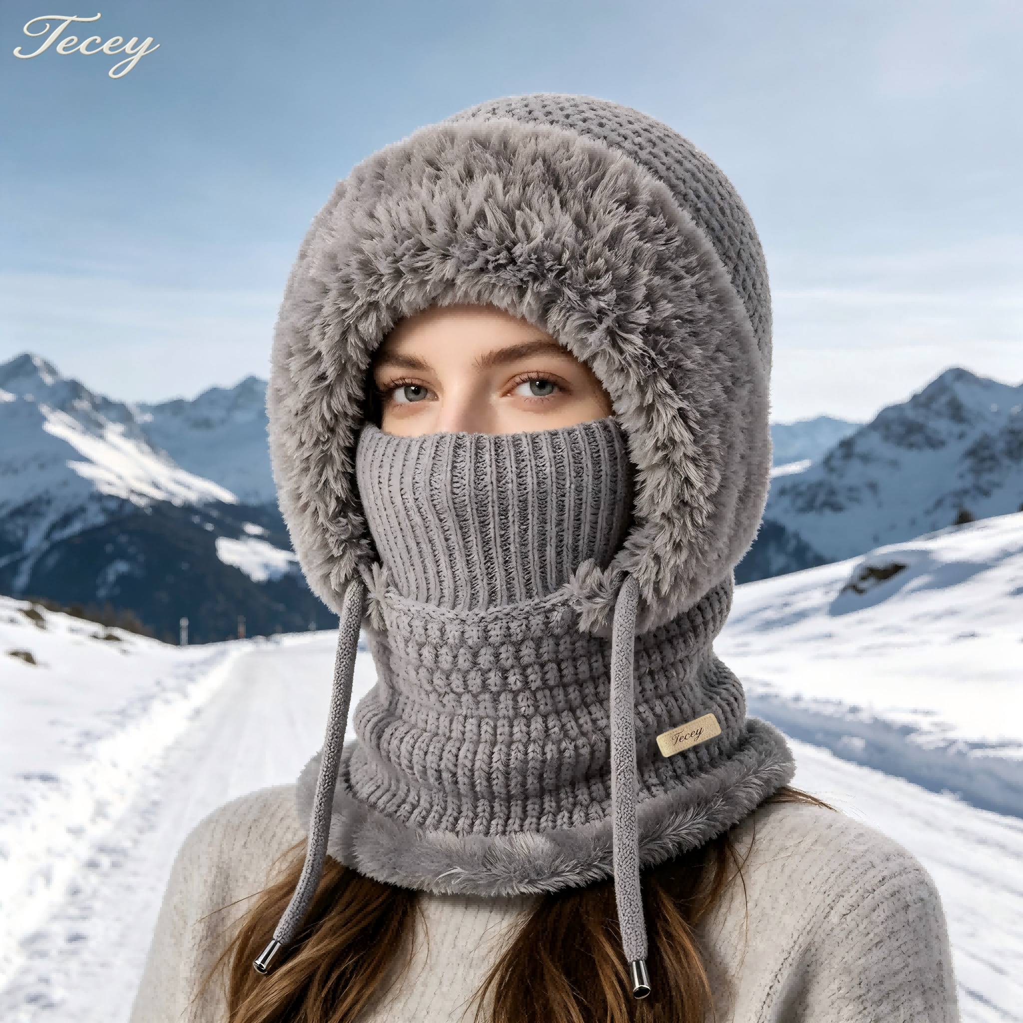 TEMU Tecey Women's Winter One-piece Pullover With Hood, Plush Lining, Suitable For Shopping, Travel, Commuting, And Walking, Versatile With Various
