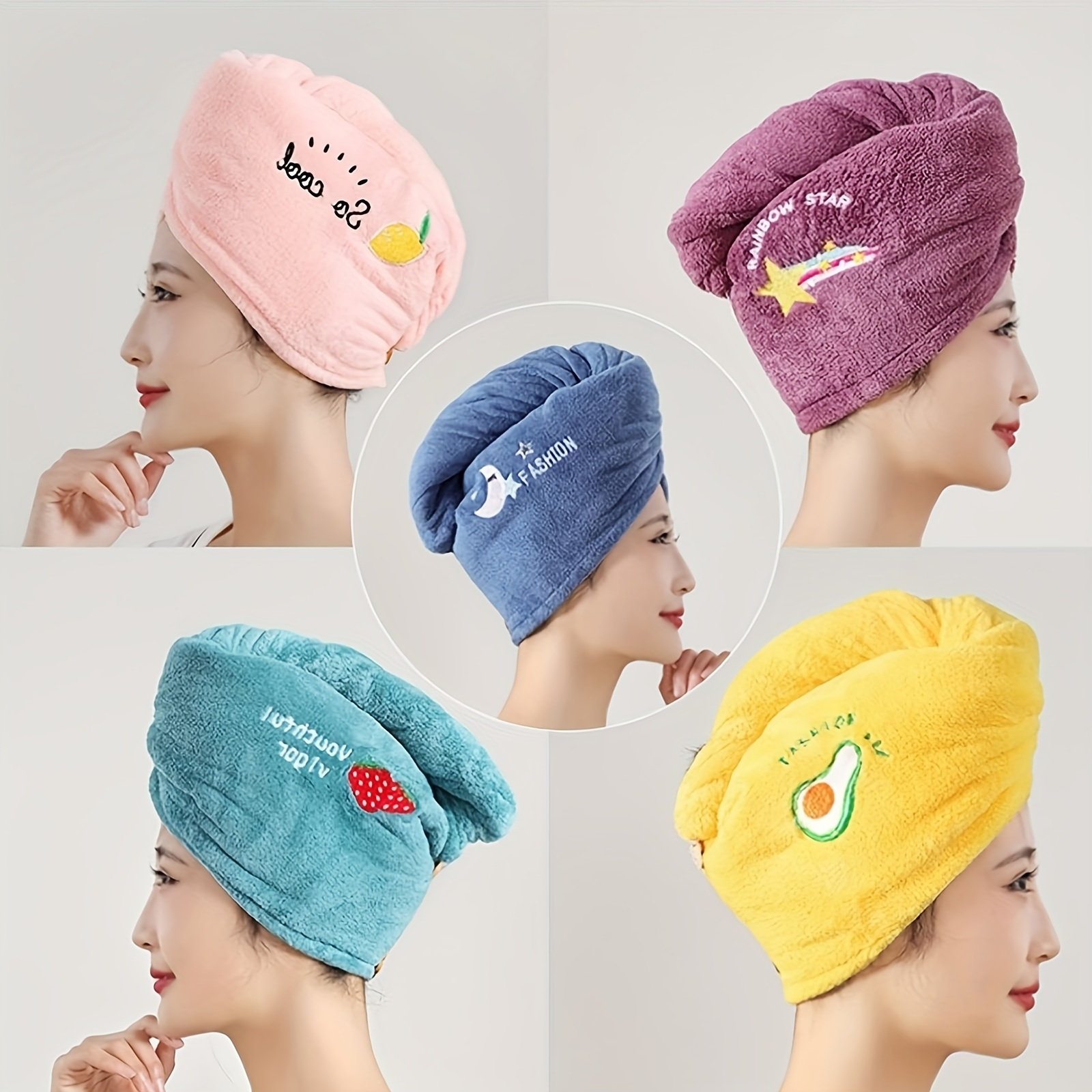 TEMU Set Of 4 Quick-drying Towels For Hair, Made From Microfiber, Designed To Wrap And Dry Hair . This Collection Includes Coral Fleece Towels For