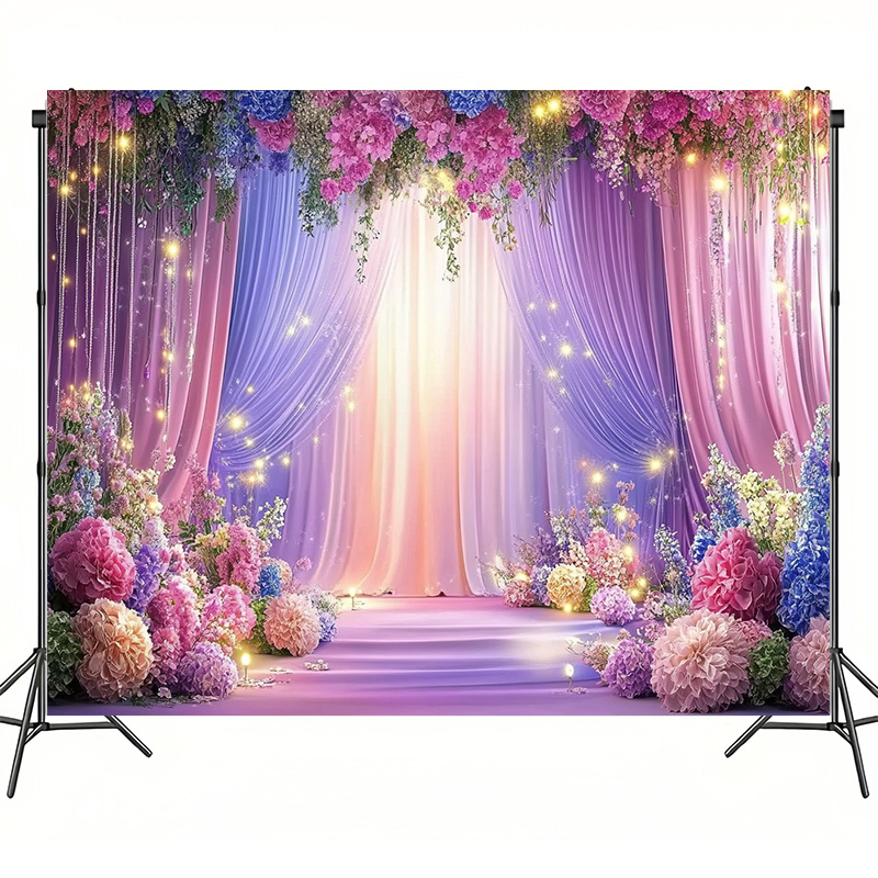 

1pc Floral Stage Backdrop Polyester Photography Cloth, 100% Polyester, No Electricity Needed, Indoor/outdoor Party Banner, Home Decor & Studio Prop, With 3 Sizes For Parties