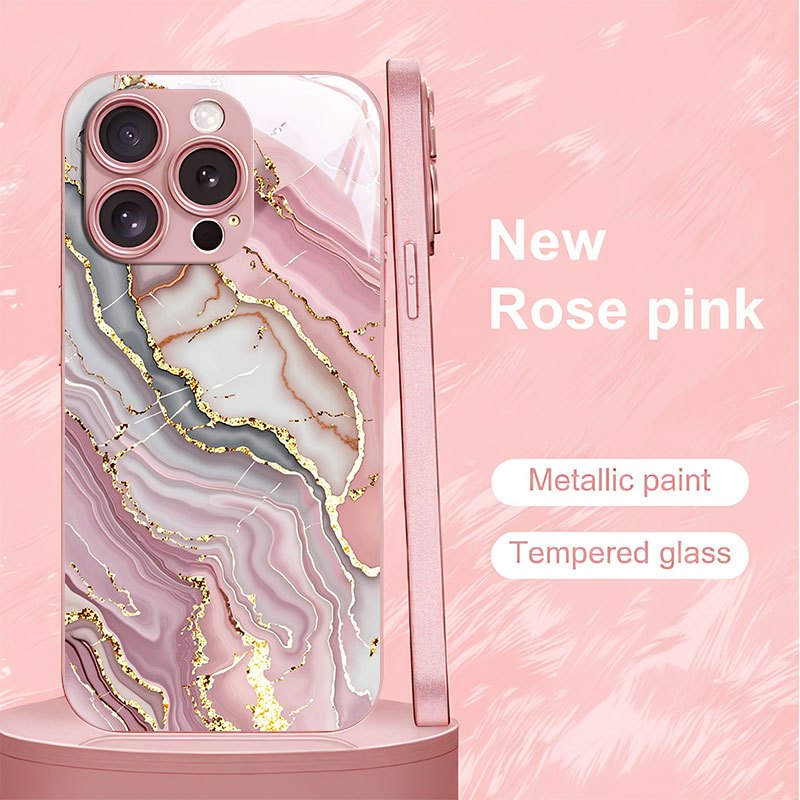 TEMU Coque de téléphone - Coque de téléphone à motif marbre rose avec bordure dorée pour Iphone 16/16Pro/16Promax/16Plus/15/15Plus/15Pro/15Promax,