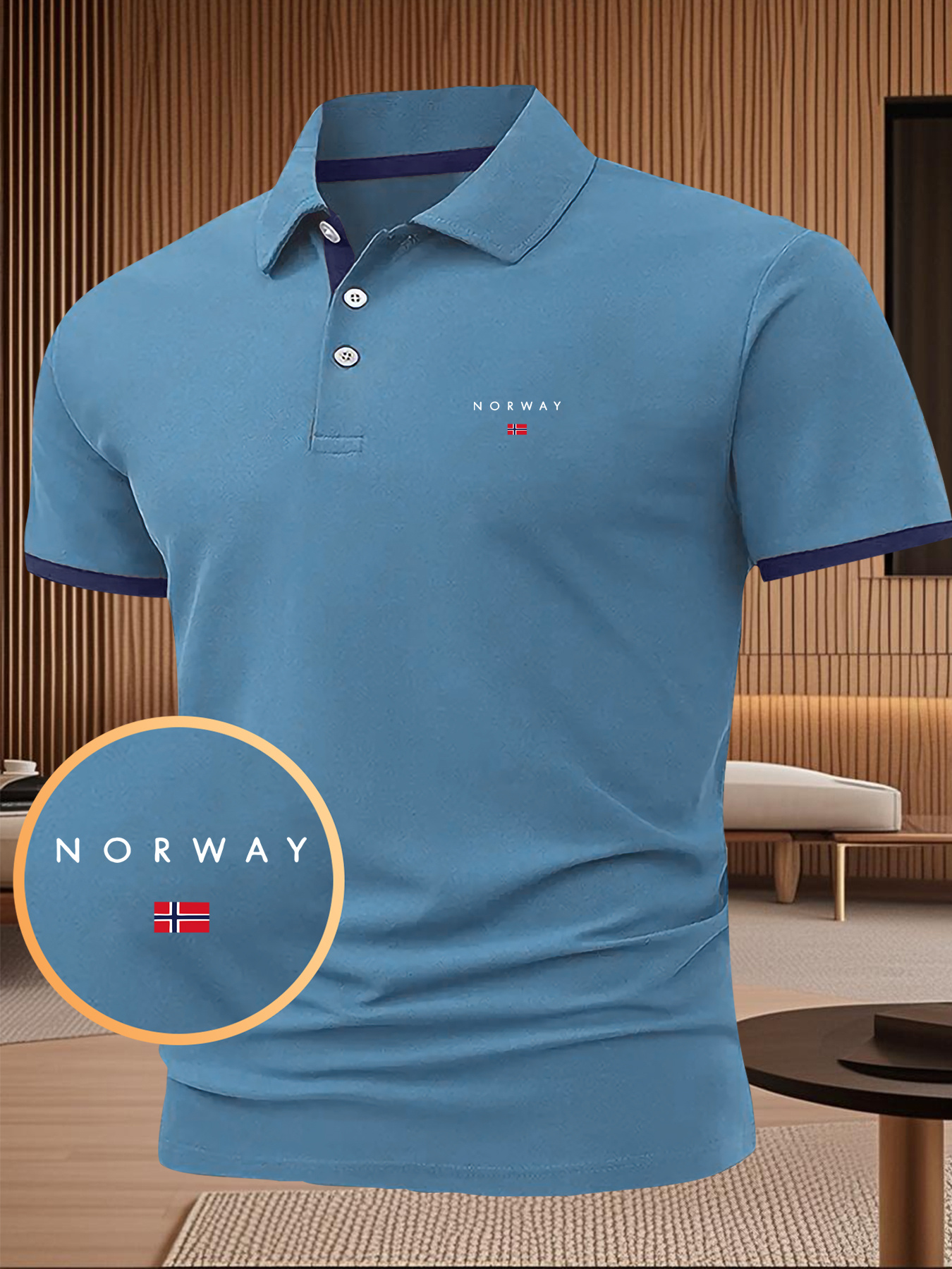 Summer Men's Letter and Flag Pattern Print Button- Shirt with Turnover Collar, Outdoor Sports Casual Business Comfortable Pique Short Sleeve Top