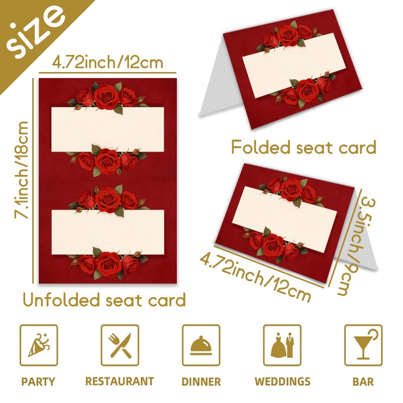 TEMU Set Of 20 High-quality Paper Cards For Table Seating, Designed To Be Filled Out For Banquets, Weddings, And Buffets, Featuring A Decorative Red