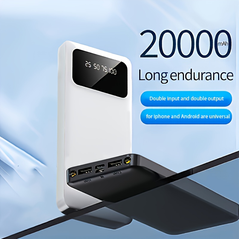 photo de l'article batterie externe mobile haute   20000mah, chargeur usb portable 5v2.1a, affichage led et numérique pour appareils ios/ , 2 sorties usb, entrée type-c/micro, batterie li-polymer sûre et stable