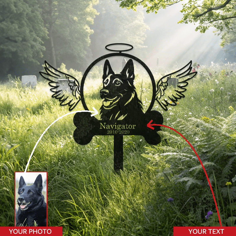 Customizable German Shepherd Memorial Stake with Hand-Drawn Angel Design