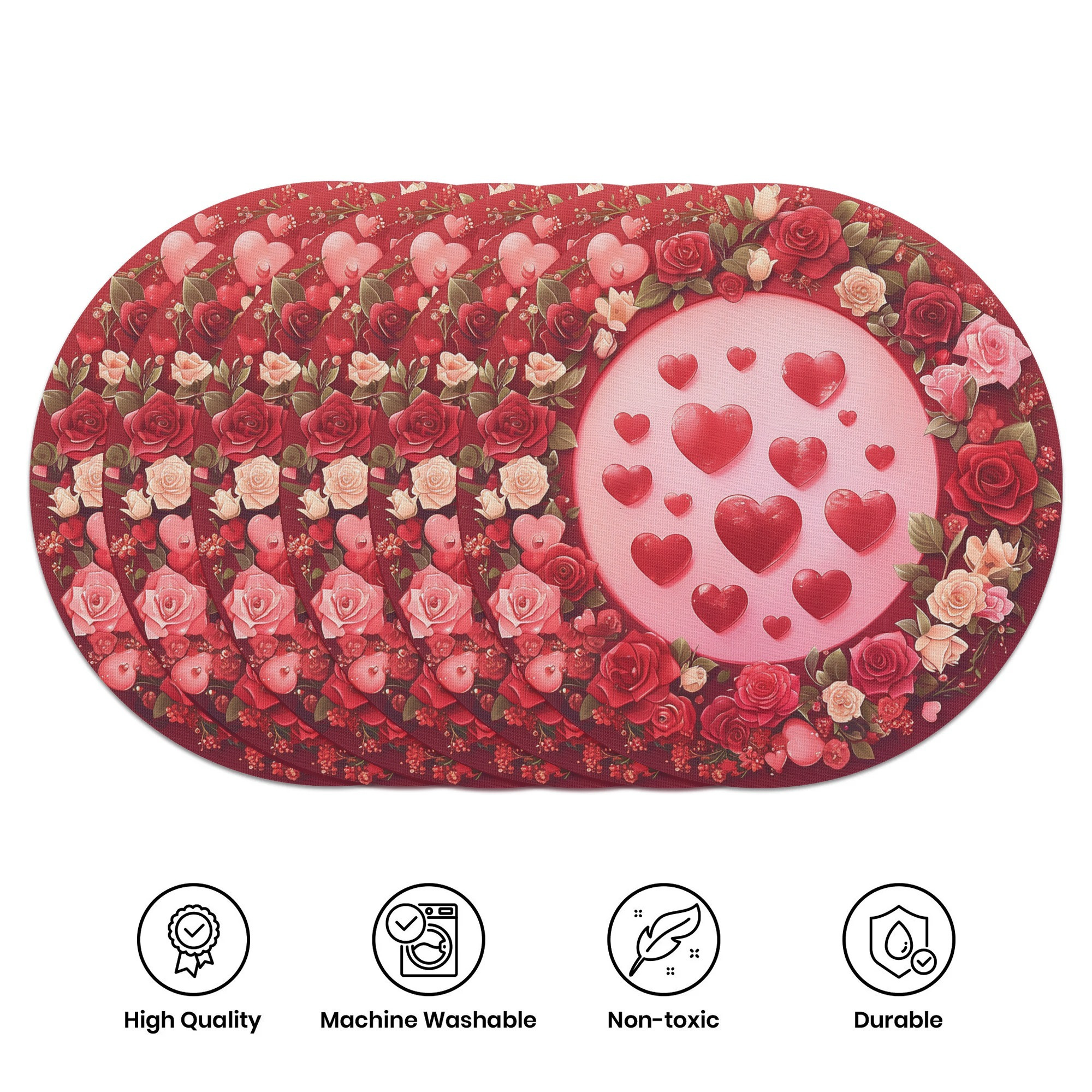 

Valentine's Day 6pcs Placemat Set - 15" Round, Polyester With Romantic , Holiday Dining & Home Decor, Winter And Spring, Furniture Decoration