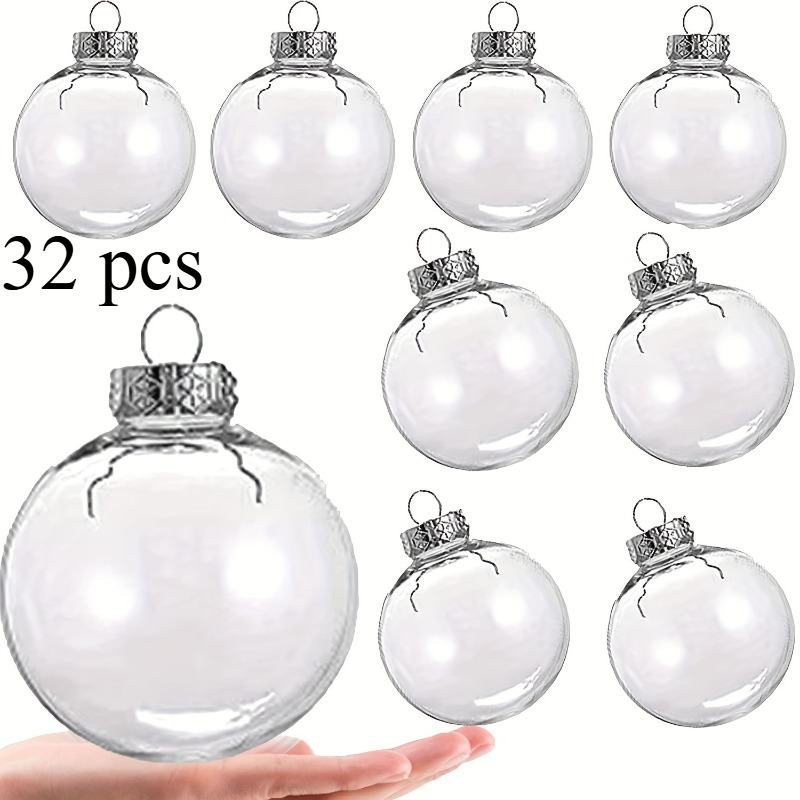 TEMU 32pcs Clear Plastic Fillable Ball Ornaments With Detachable Hanging Caps - Round Transparent Suitable For Halloween, Christmas, Birthdays,