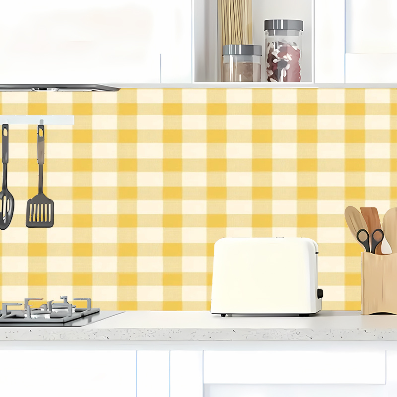 TEMU 1pc Large Size Yellow Checkered Self-adhesive Waterproof Wallpaper, Wall Sticker, Desktop Sticker, Fashionable Furniture Renovation Room,