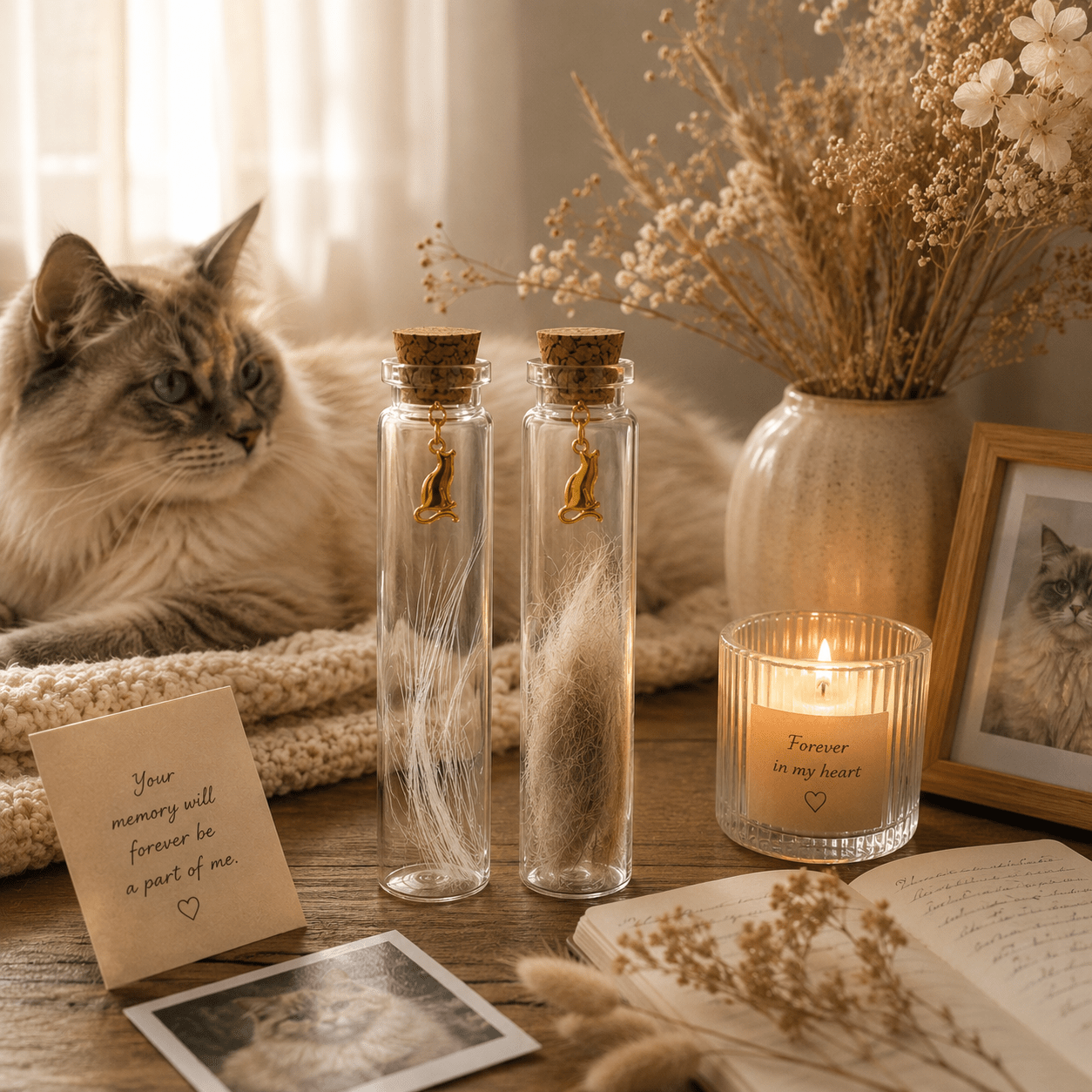 2pcs Pet Hair Keepsake Jar Set, Glass With Charm For Pet , Fur And Handwritten Notes, Memorial Gift For Pet Lovers