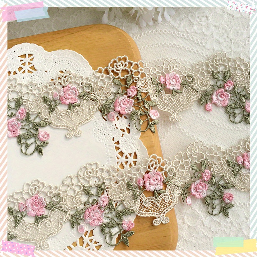 TEMU A Of Exquisite Quality! Extra-long Water-soluble Lace With Embroidery, Measuring 1 Yard In Length. It Delicately Multi-colored Three-dimensional Flowers, With Exquisite . Suitable For Clothing