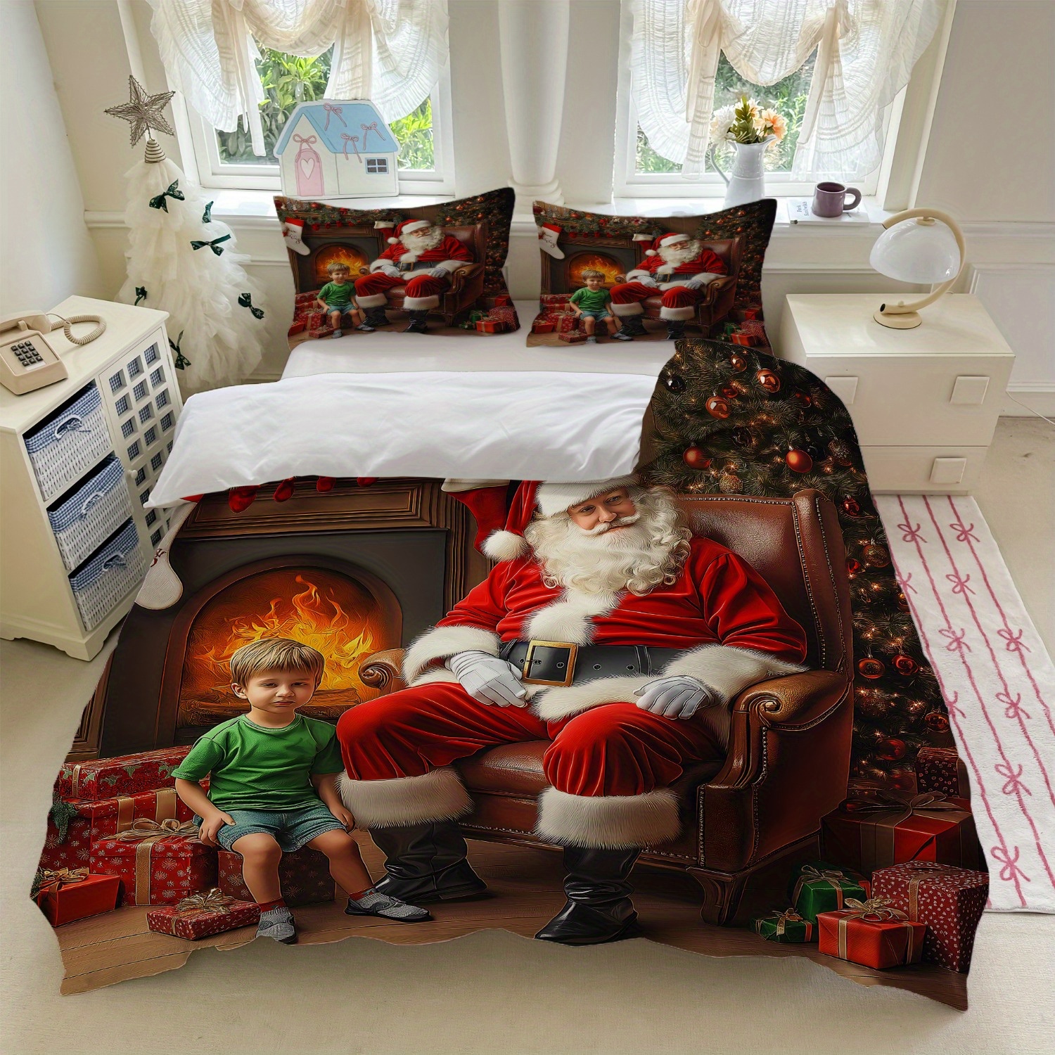 3 teiliges weihnachtliches bettwäsche set santa claus motiv