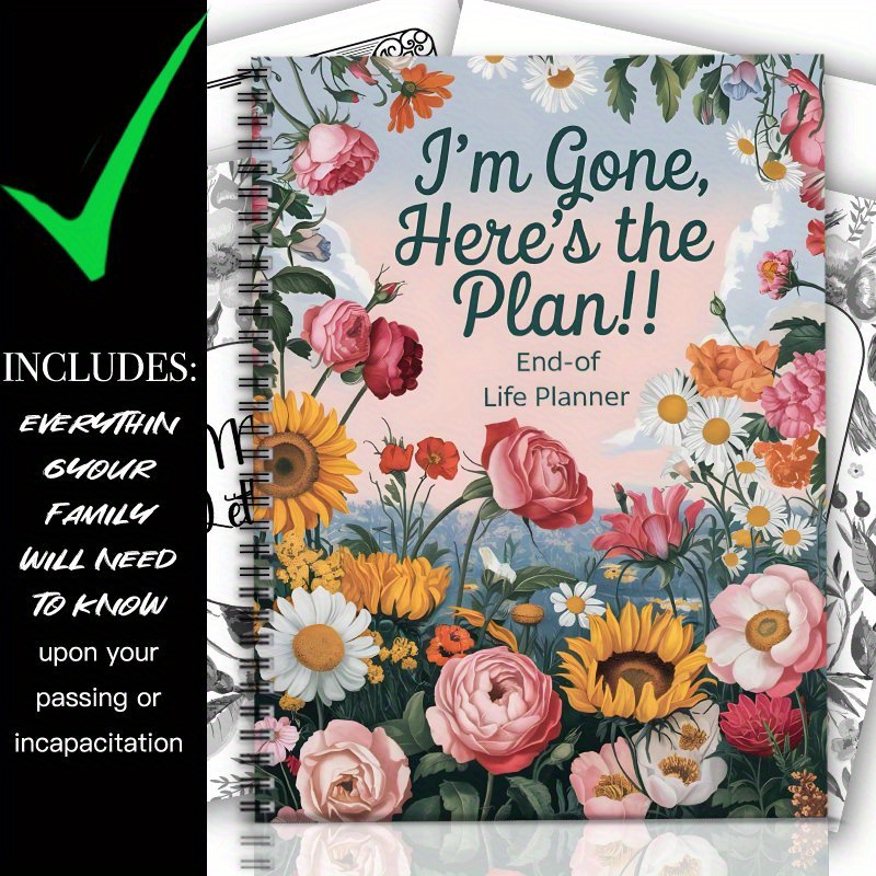 TEMU 1pc Elegant Floral Planner - Organizer Book With "i'm Gone, Here's !" Header - Wishes, Funeral Guestbook, Final Arrangements Notebook - For