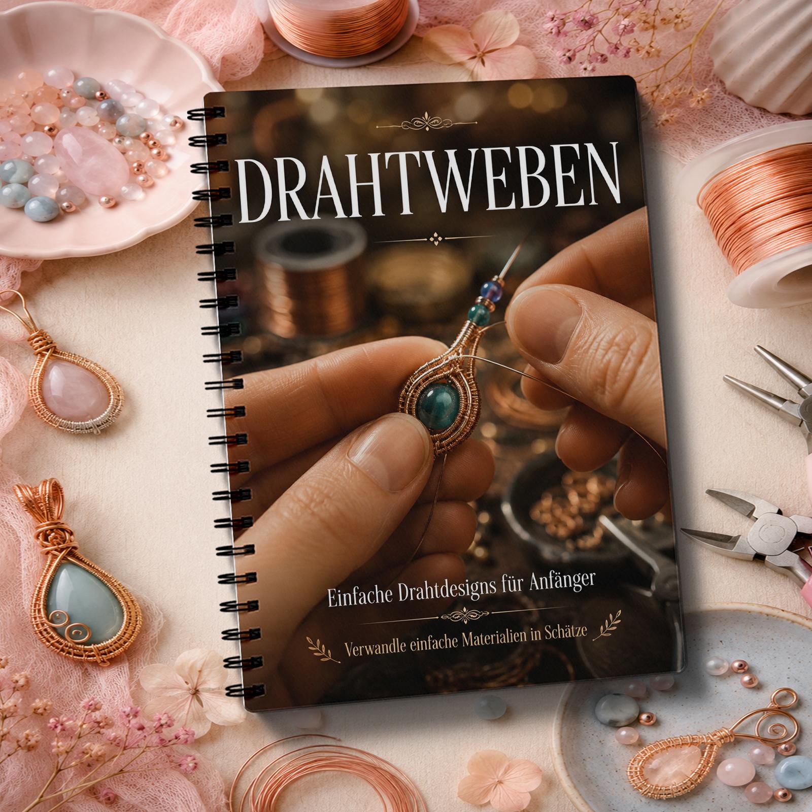 Image of German Version Wire Wrapped Jewelry Notebook, Beginner Friendly Wire Weaving Patterns, Copper Wire Craft Notes, Pendant Necklace Earrings Bracelet Ring Ideas, Gift For Jewelry Makers And Craft Lovers