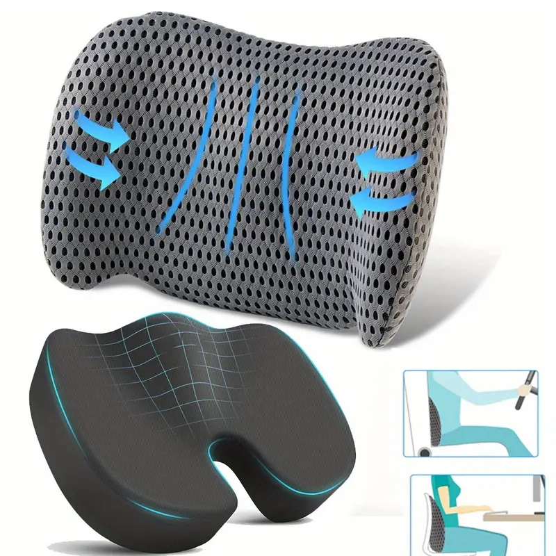 2pcs 1 seat pad 1 lumbar support pillow memory foam seat cushion lumbar support pillow set ergonomic office chair cushion for back car seat wheelchair gaming chair breathable machine washable cover Product details 0