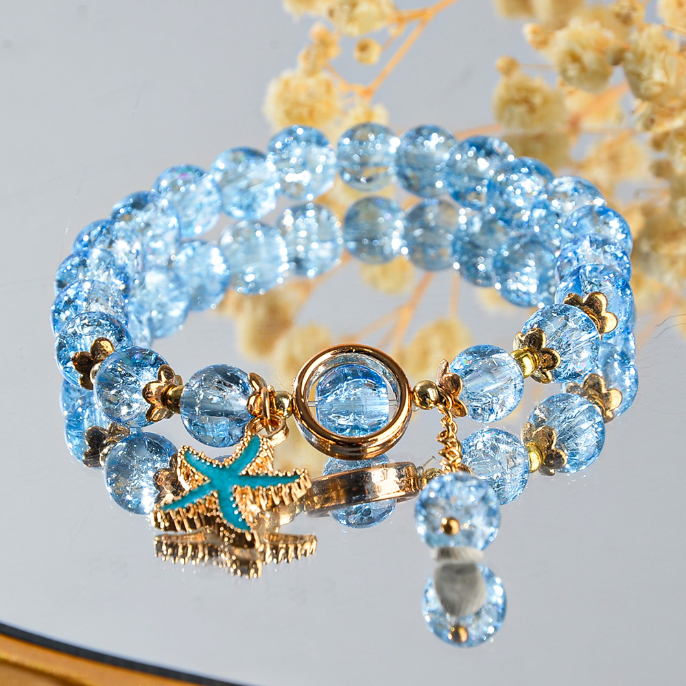 

Bracelet Élégant à Perles Bleues Explosives Étoile de Mer - Extensible,