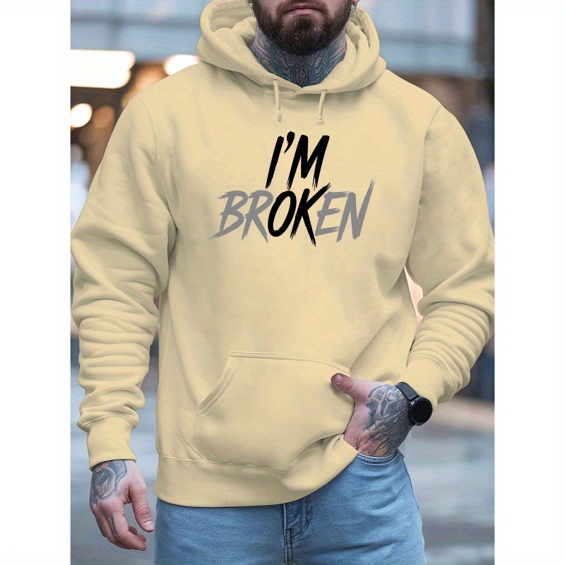 

Letter I M Ok I M Broken New Autumn And Winter Velvet Sweatshirt Men's Clothing Free Hoodie Clothes American Trendy Printed Tops Men's Gifts