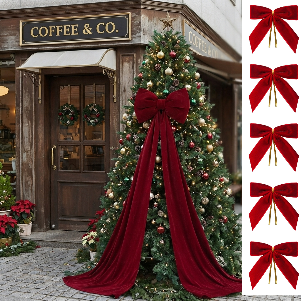 TEMU Enormous Burgundy Velvet Long Ribbon Bow And 5pcs Vintage Red Velvet Tassel Bows, Large Size 3d Sculpture With 2 Meters Of Super Long Draping