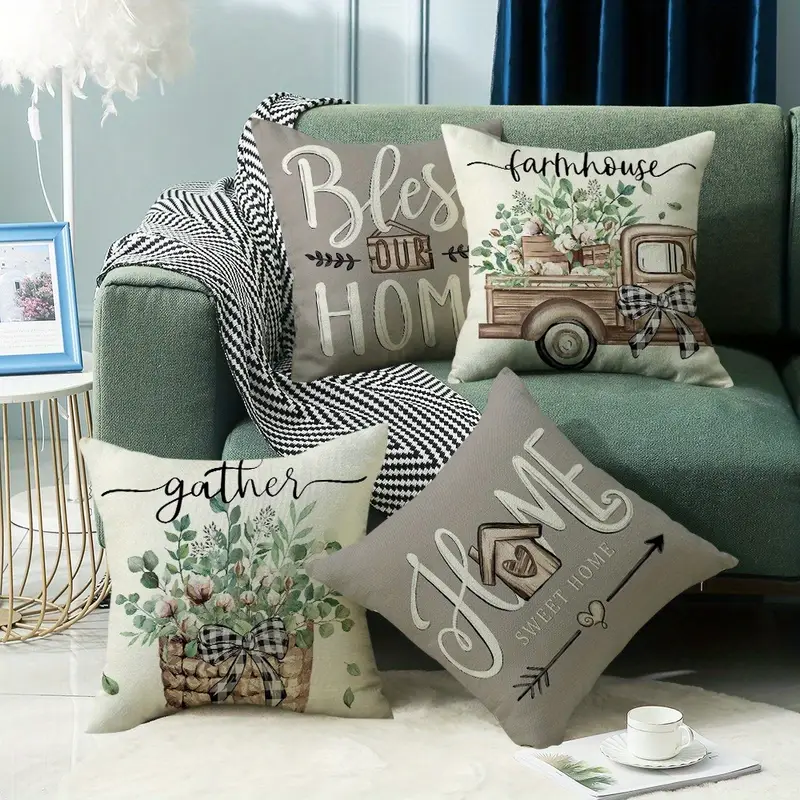 4pcs of plant and printed zipper pillowcase double sided polyester printed pattern zipper closed home decoration living room bedroom and sofa home decoration without pillow core Product details 2