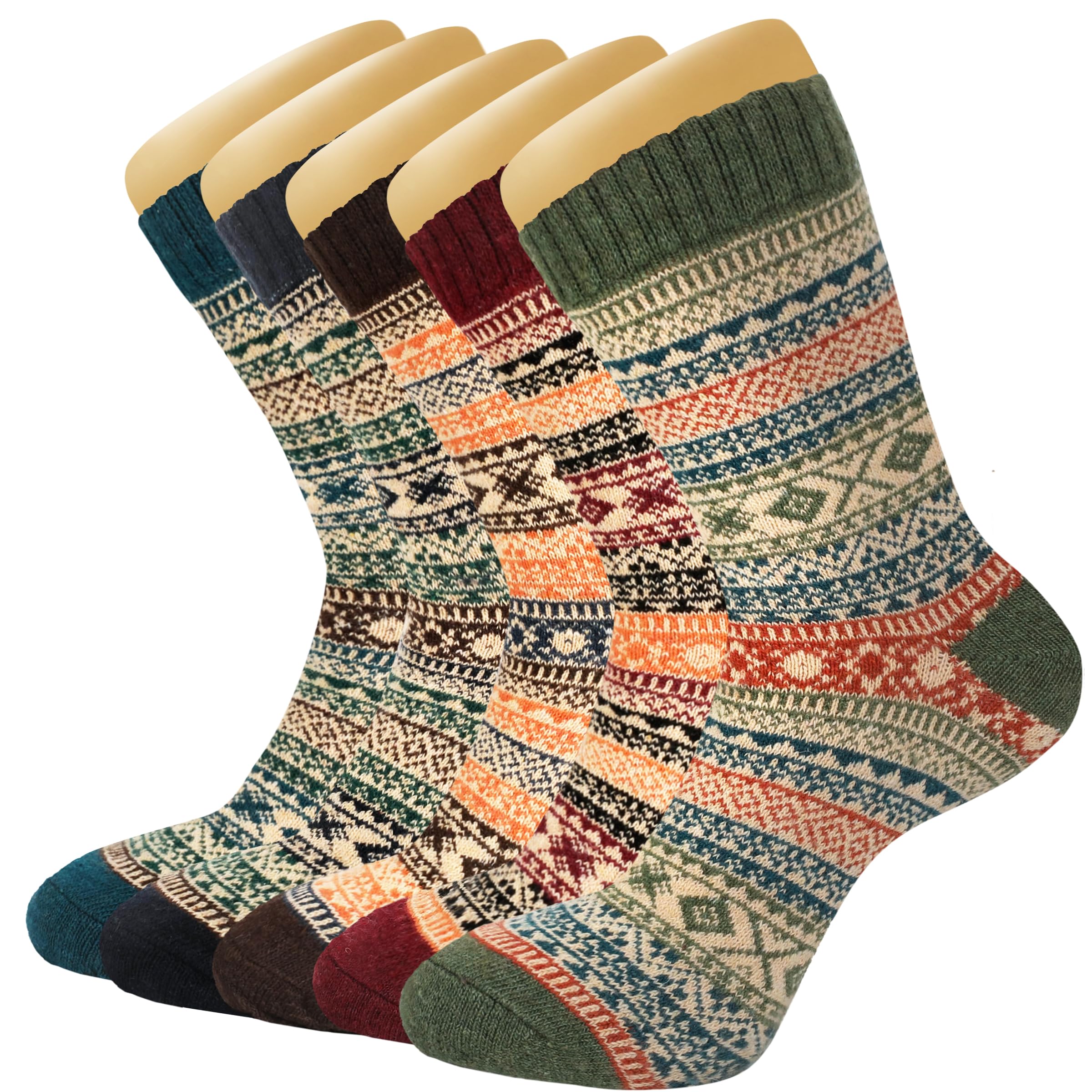 TEMU 5 Pairs Fashionable Five- And Winter Retro Patterned Mid-tube Socks For And , Thick Socks For Autumn And Winter, Outdoor Leisure Skiing Socks