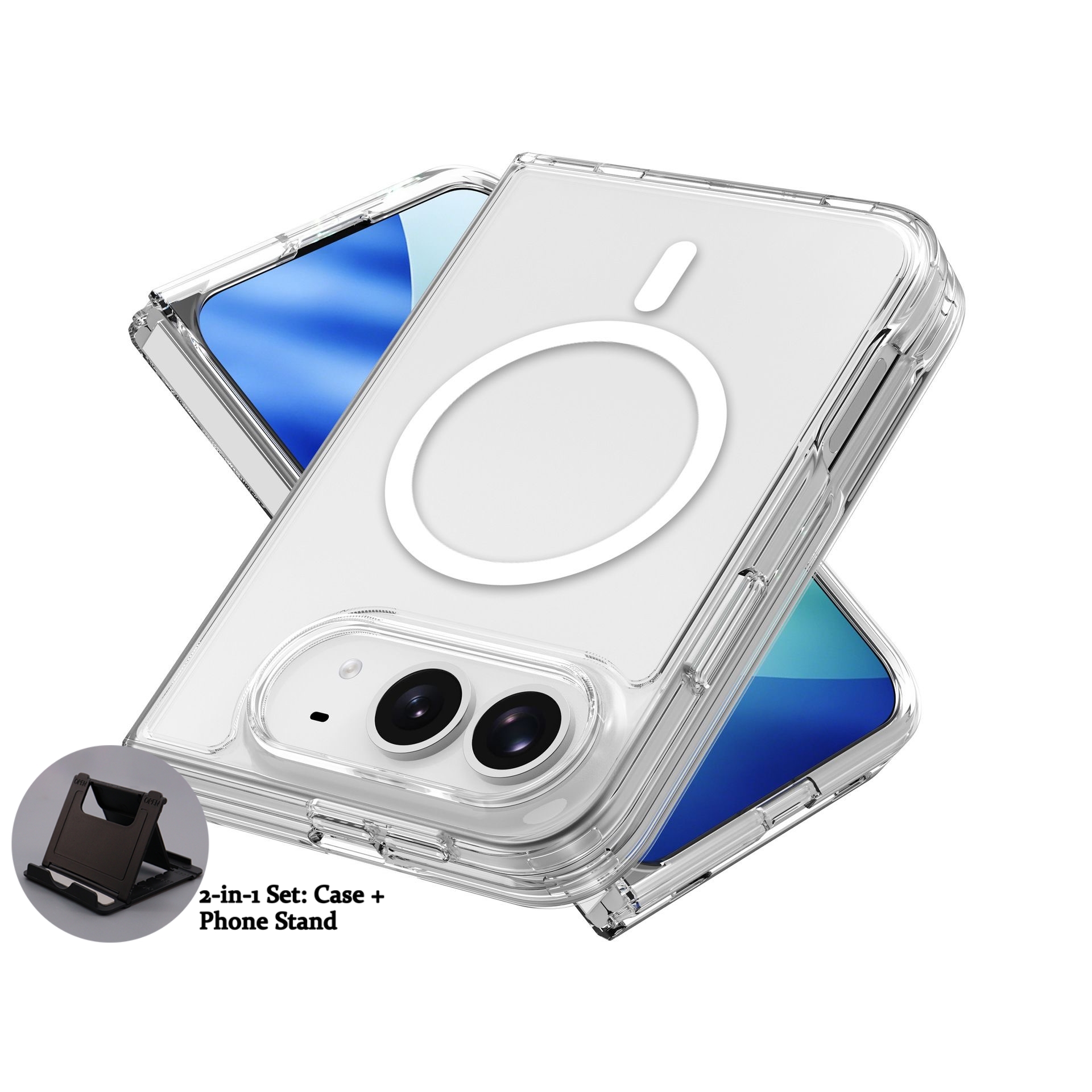 TEMU Coque de téléphone - Ensemble 2-en-1 : Coque et support de téléphone 2026 Nouveau Original pour chargement fil Magsafe Coque transparente pour