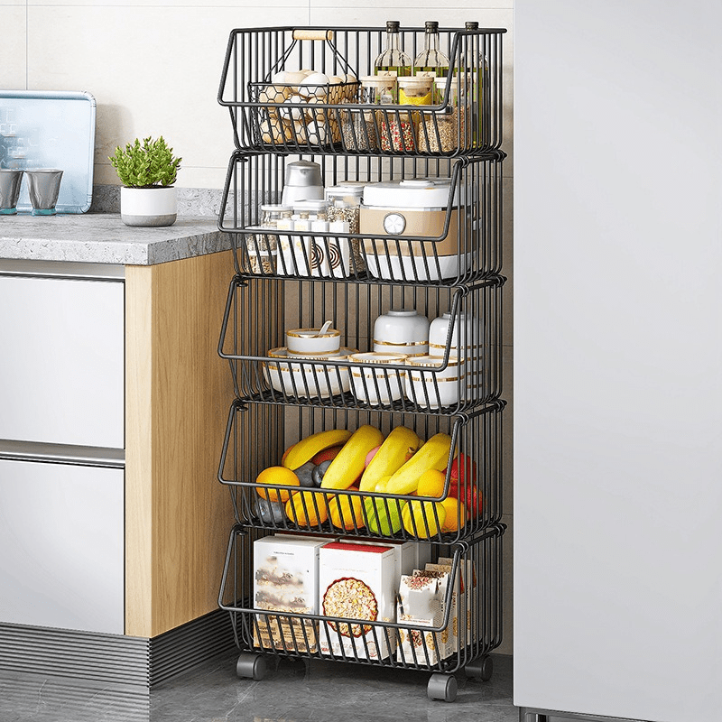 TEMU 5-tier Carbon Steel Kitchen Storage Cart With Rolling Wheels, Mobile Wire Basket Shelving Unit For Pantry Bathroom And Laundry, Black Heavy Duty