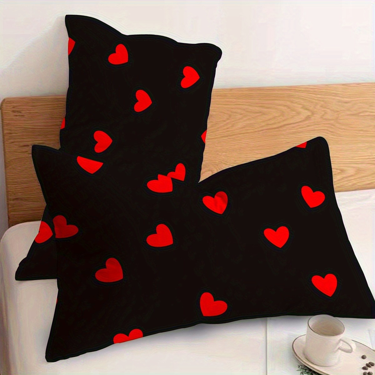 TEMU 2pcs Set Black-naped Red Heart, In Valentine's Day, Cuddling , Love Overflowing In A Warm Night, Single-sided Printing, Excluding Pillow Core,