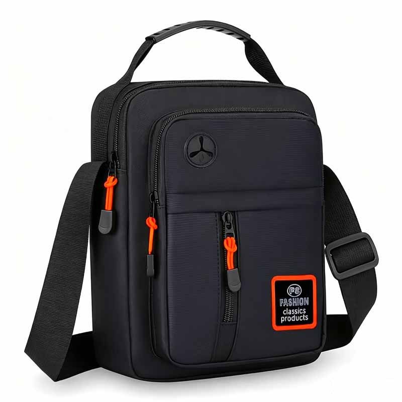 TEMU Men's Adjustable Crossbody Bag With Headphone Hole & Multi-pocket - Safety Rear Pocket, Suitable For Commuting, Travel, Street Style | Earphone