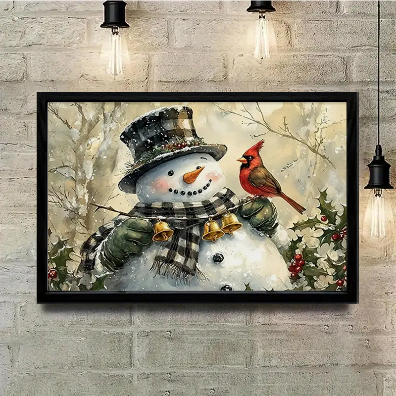 

1 Black Frame , Christmas Snowman Frame Oil Painting Print Poster, Ready To Hang, Birthday Party Decoration, New Year Halloween Christmas Easter Gift, Room Office Wall Decoration, And Home Decor