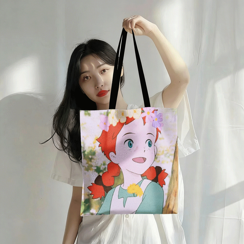 TEMU 귀여운 빨간 머리 소녀 & 노란 꽃 토트백 - 내구성 좋은 캐주얼용, 쇼핑용, 여성용 선물, 생일, 크리스마스, 고정형 숄더 스트랩 열전사 프린트, 세척이 쉬운 데일리 휴대용 가방