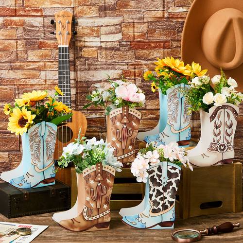 12 sets party supplies set western boots flower boxes centerpiece boot shape gift boxes party decoration for tables boots rodeo birthday shower supplies cow