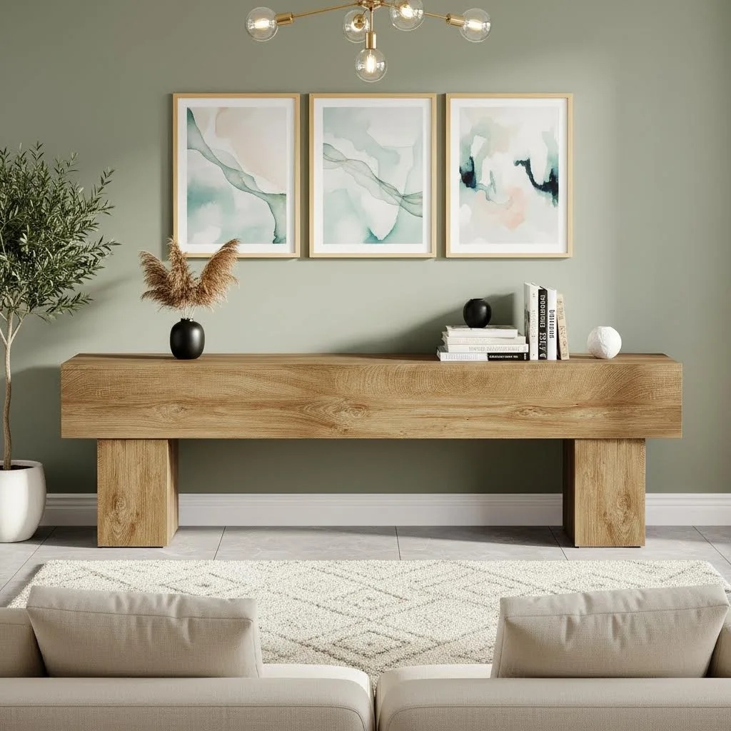 Image of 63" Farmhouse Tv Stand, Low Media Console Table With Storage, Entertainment Center For 65 Inch Tv Christmas Movie Night (1pc)