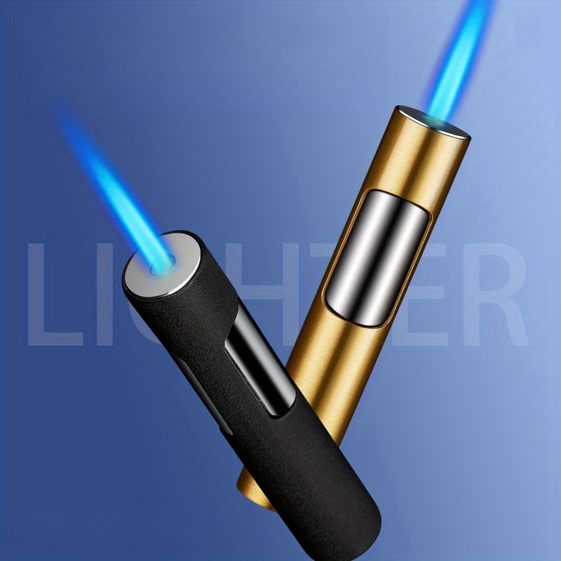 2pcs Blue Flame Straight Cylindrical Windproof Lighter * Outdoor Cigarette Lighter, Inflatable Press Lighter, Suitable for *'S Gifts (Without *), Without Battery