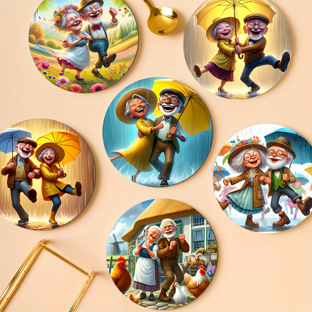 TEMU 6pcs Coaster Set Suitable For Mother's Day & Father's Day Gifts - Elderly Couple Coasters With Non-slip Base, Heat-resistant Table Protectors,