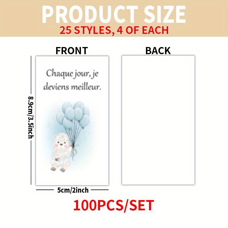 TEMU Ensemble de 100 cartes présentant des animaux français adorables avec des citations de motivation, comprenant 25 distincts, parfait pour , , les