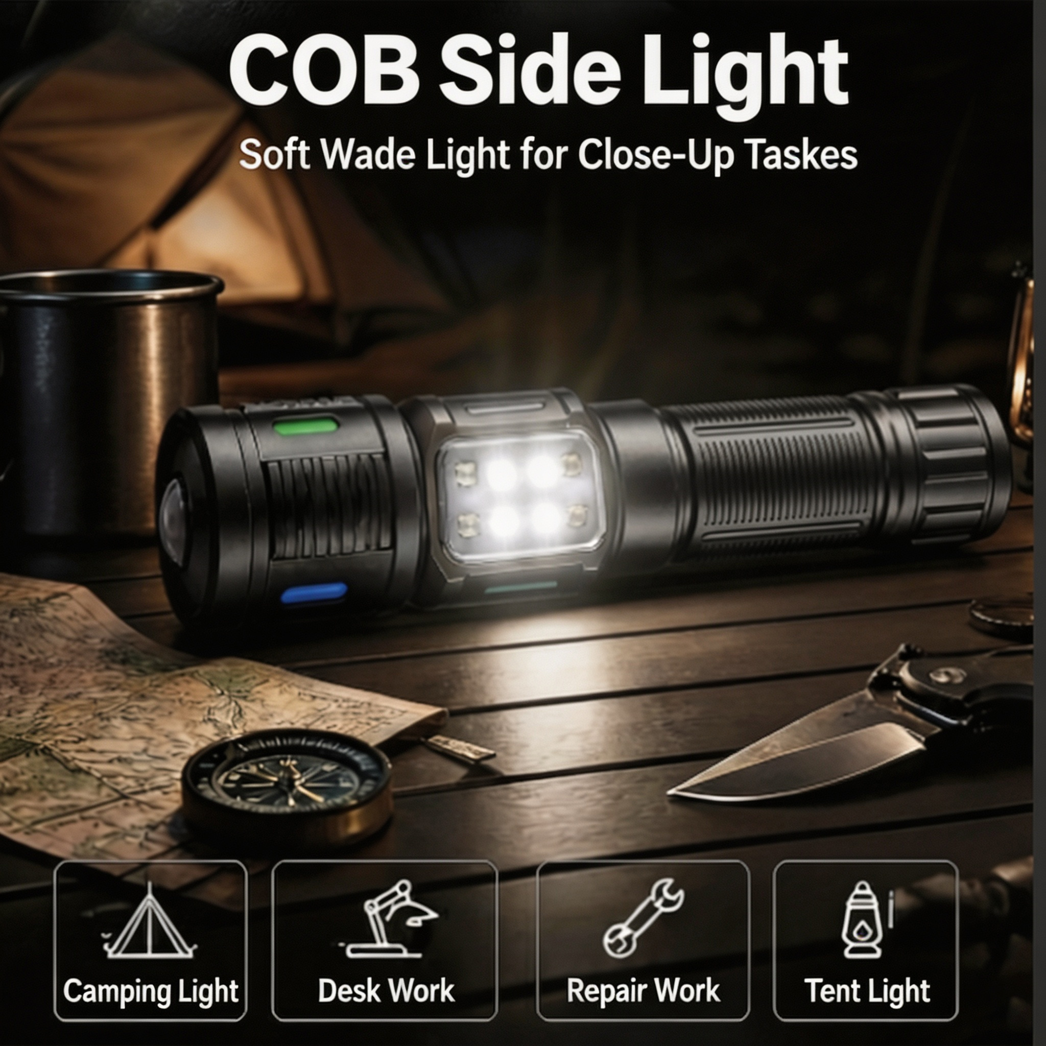 LiHangStar LED Rechargeable Flashlight with LED Side Light