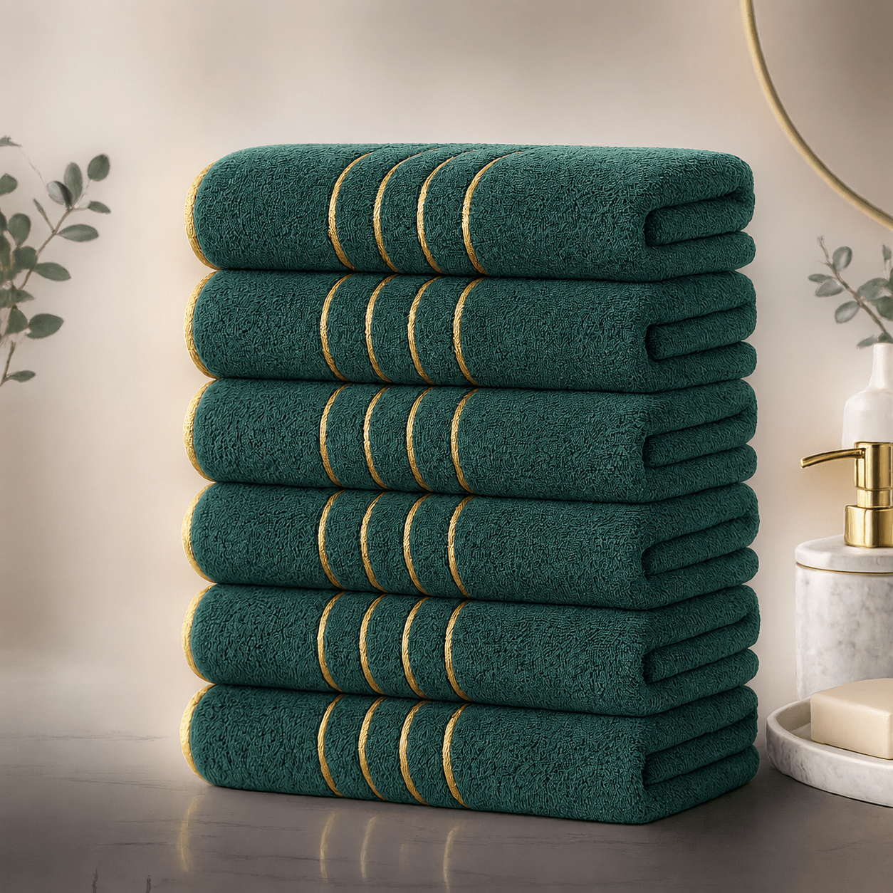 TEMU 6-delige Luxe Goudstreep Microfiber Handdoek Set, Zachte en Absorberende Moderne Badkamer Handdoeken voor Thuis, Elegante Bad Decoratie en