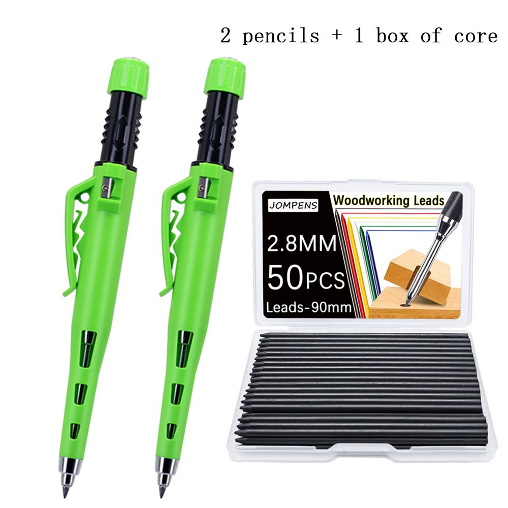 E-shop 2 Bleistifte + (50 Stück) , 55 mm verlängerte Spitzenversion, professioneller 2,8 mm Tiefenloch-Marker, mit integriertem Schutzdeckel, geeignet