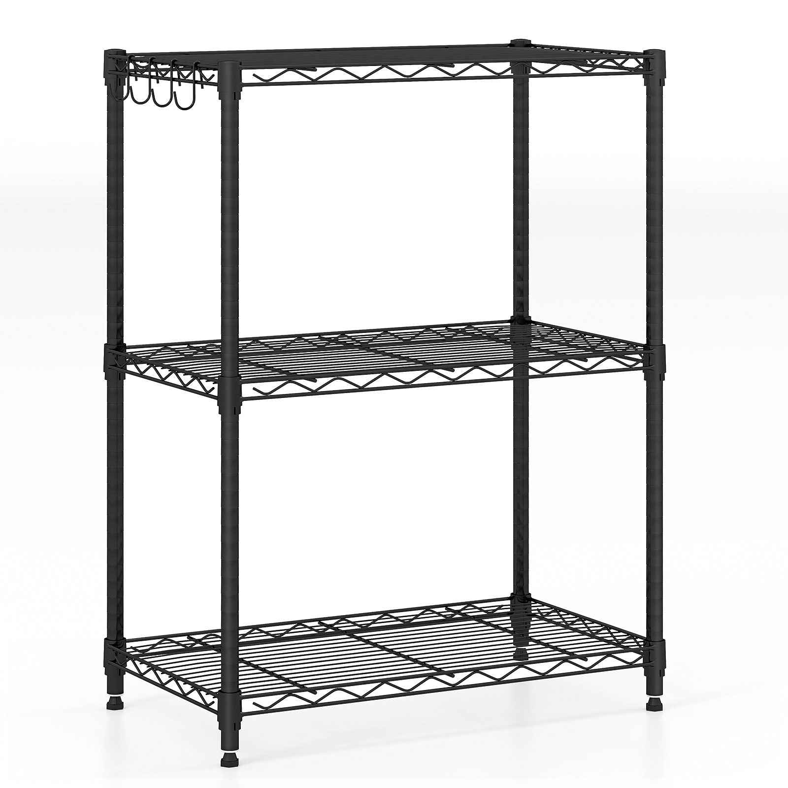 Image of Standing Shelf Units, 3-tier Wire Shelving Unit, Adjustable Heavy-duty Metal Storage Shelves With 4 Hooks, Storage Rack Organizer For Kitchen, Pantry, Garage, Basement, Standing Shelf