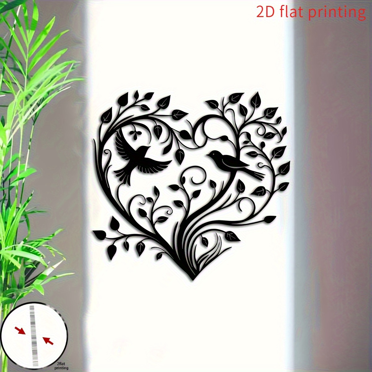 TEMU 2D Plat - 【2D Plat】 2D Plat - [2D Plat] 2D Plat, Plan 2D, Design de Plan 2D, Décoration Murale en Acrylique Arbre de Cœur et Oiseau, Art Mural
